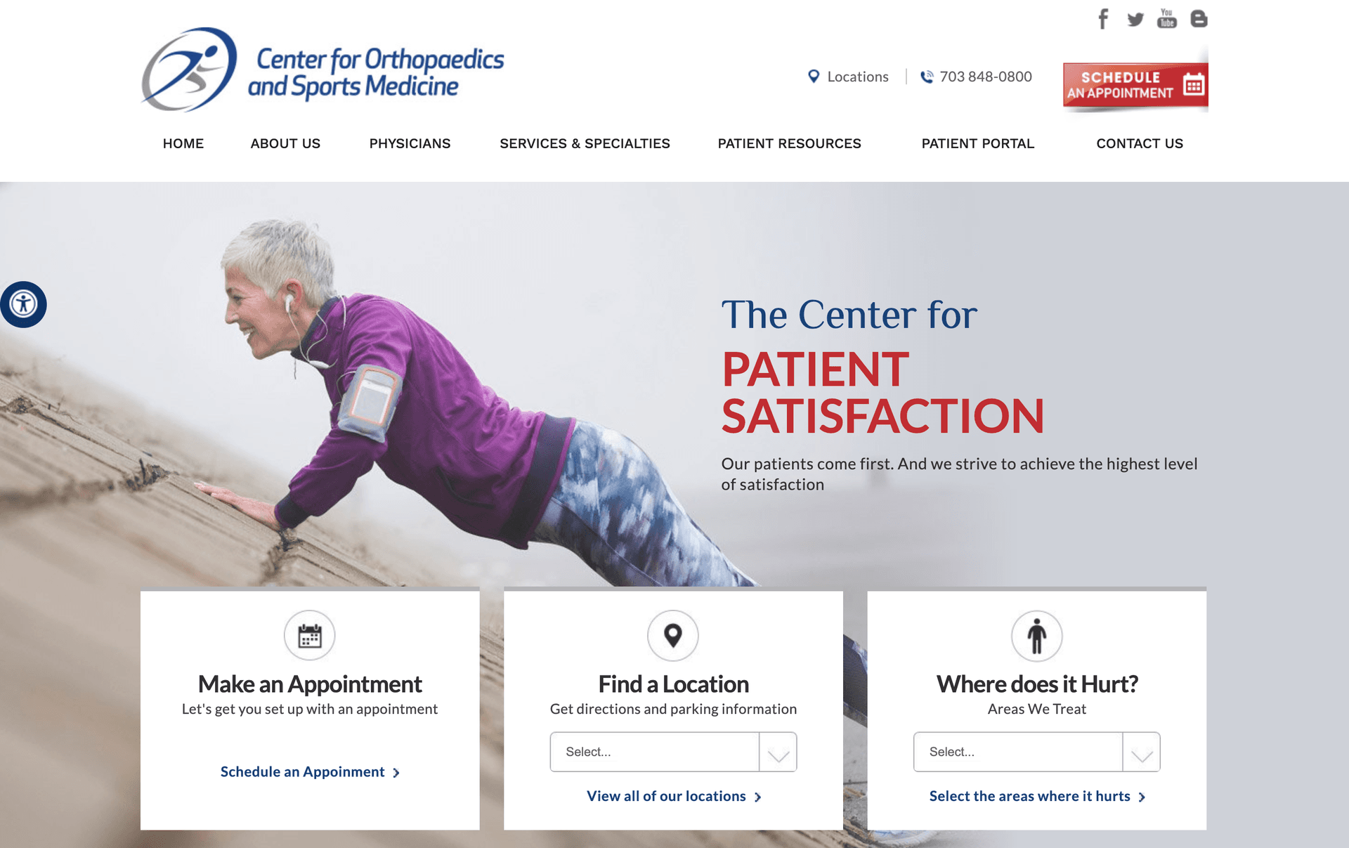 capture d'écran du projet intitulé Center for Orthopadics and Sports Medicine